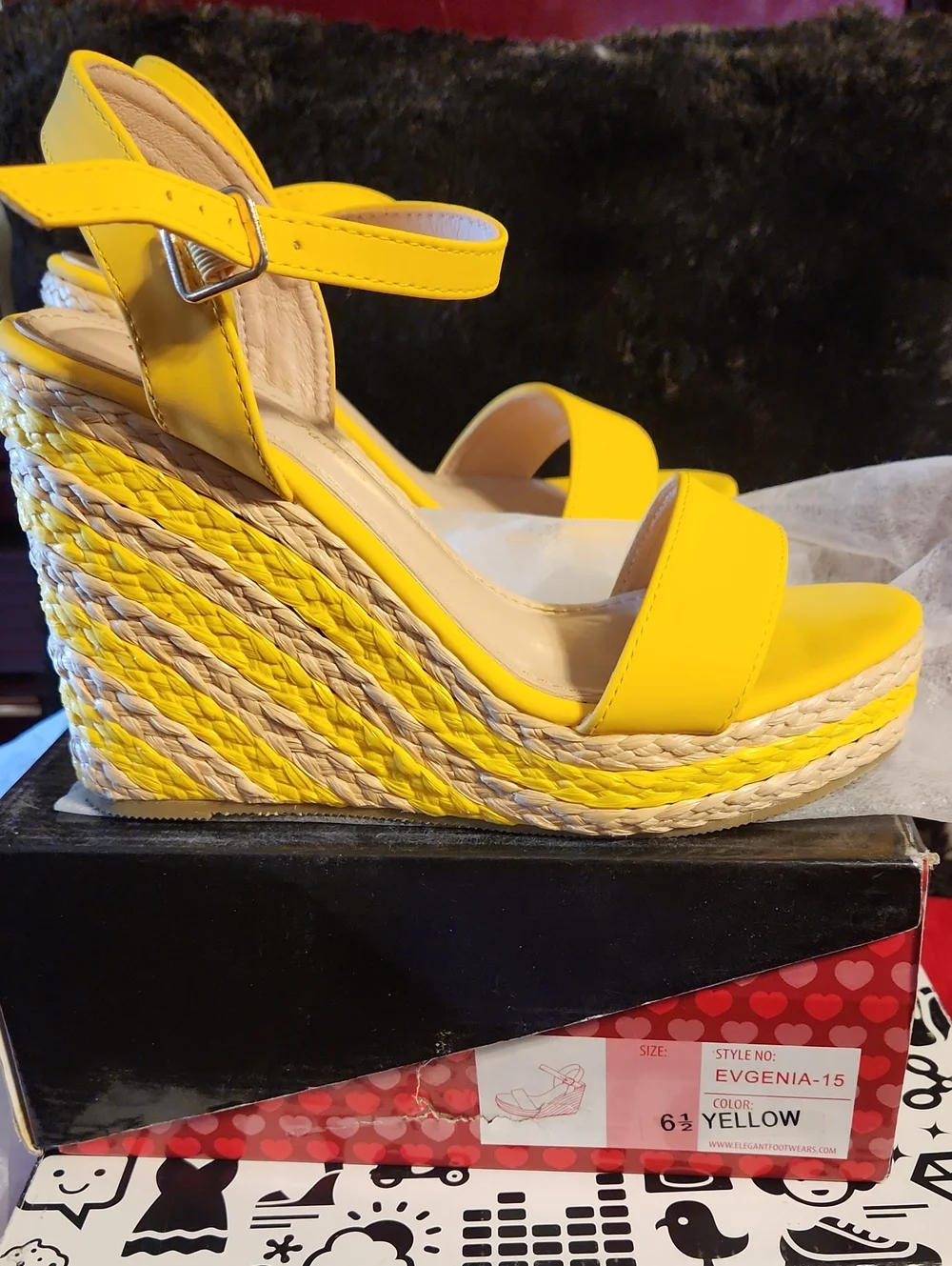 DbDk Fashion Bright Yellow Braided Platform Wedge Sandals